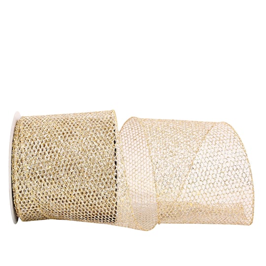 JAM Paper 4" x 10yd. Grand Net Glitter Wired Mesh Ribbon